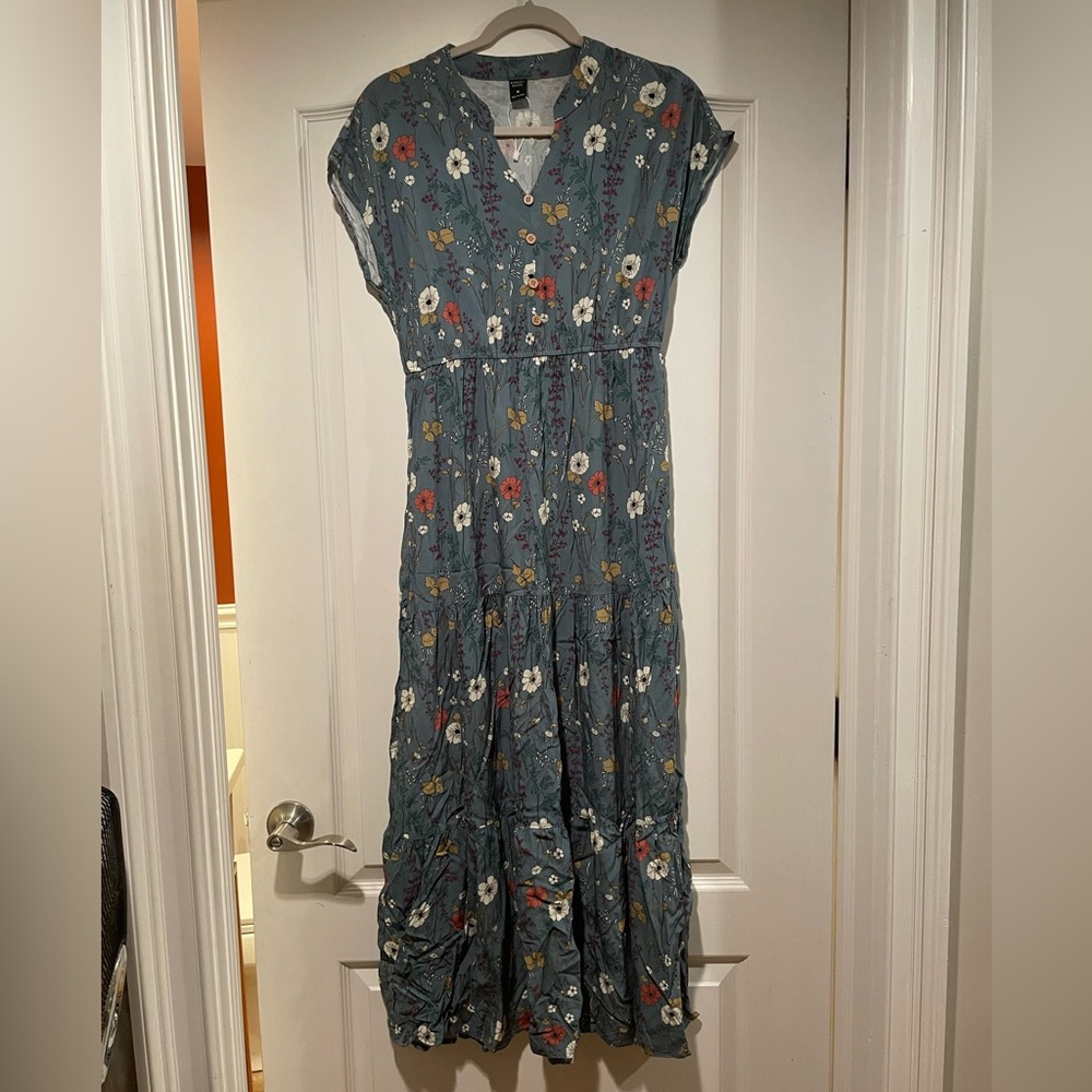 Floral Maxi Dress in Slate Blue